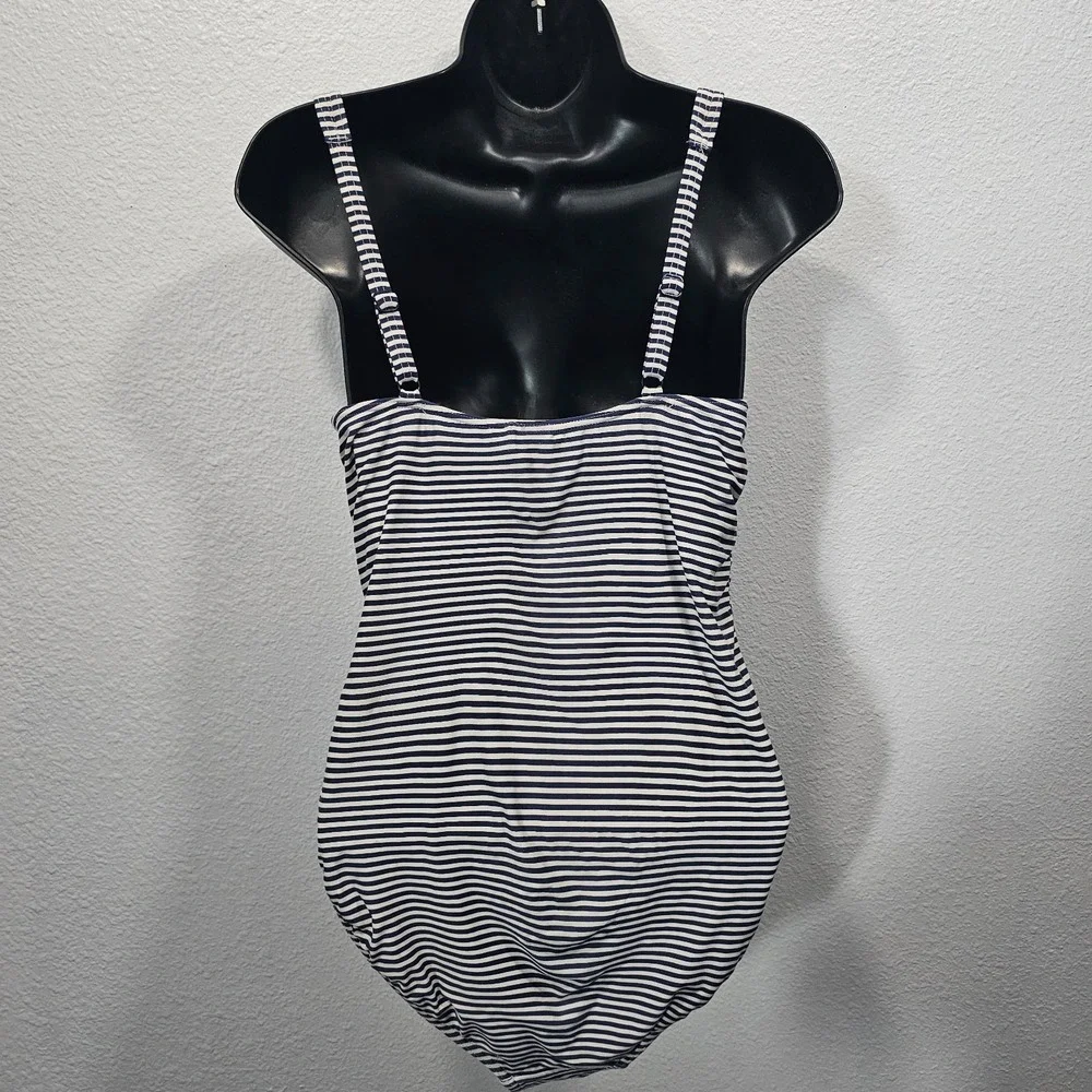 Niptuck Swim Navy Blue and White Striped One Piece Swimsuit Women's Size 6